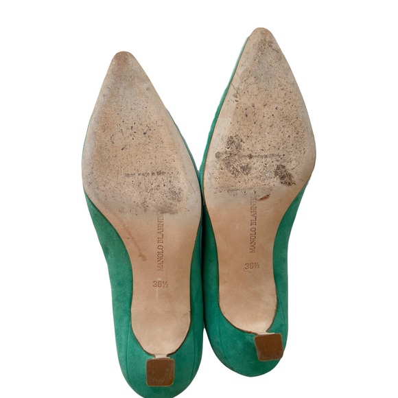 Manolo Blahnik Srilasca Suede Mint Green Scalloped Kitten Heel 36.6 6.5 - Picture 7 of 7